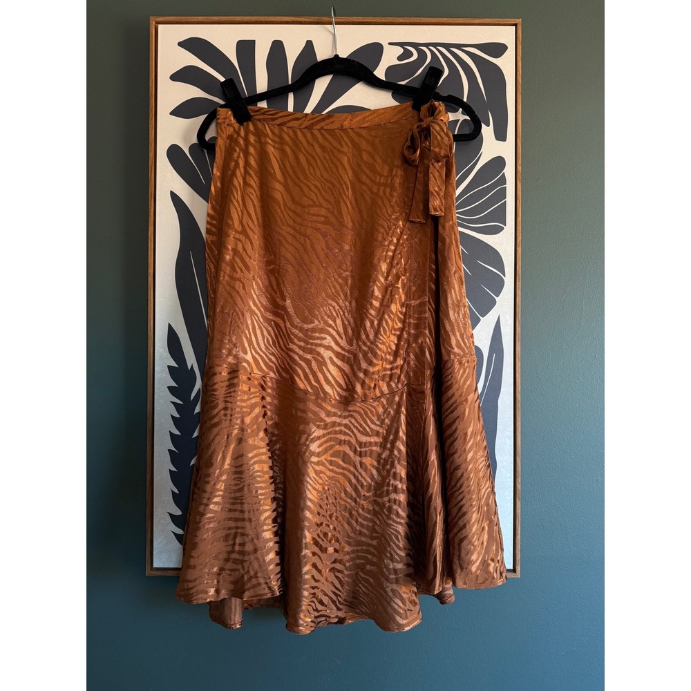NWT Maeve Anthropologie Tamra Jacquard Skirt Bronze Tiger Stripe Wrap Midi 12
